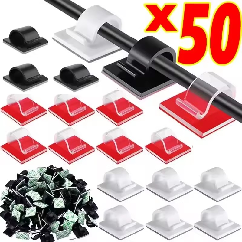 Cable Staple Clip - 50pcs Self Adhesive Outdoor Cable Clips